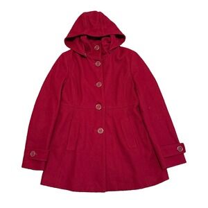 Kenneth Cole Burgundy Wool Blend Coat Womens Button Front Mid Length Size 8